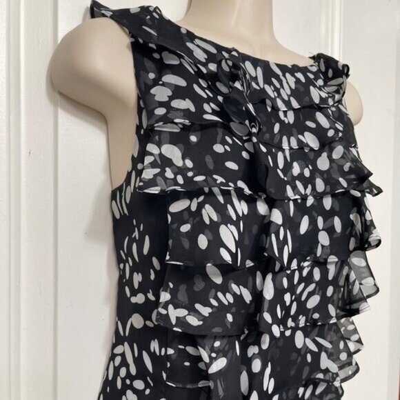 Adrianna Papell Sleeveless Black & White Tiered Ruffle Mini Dress Size 6 - Picture 3 of 11